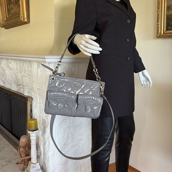 Coach Poppy Liquid Gloss Convertible Crossbody Bag Light Grey Patent Leather - Picture 5 of 16